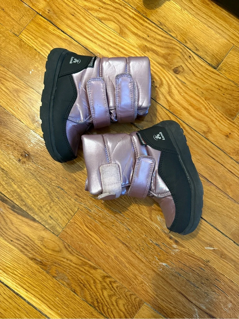 Kamik Kids Metallic Lavender Snow Boots with Double Hook-and-Loop Straps